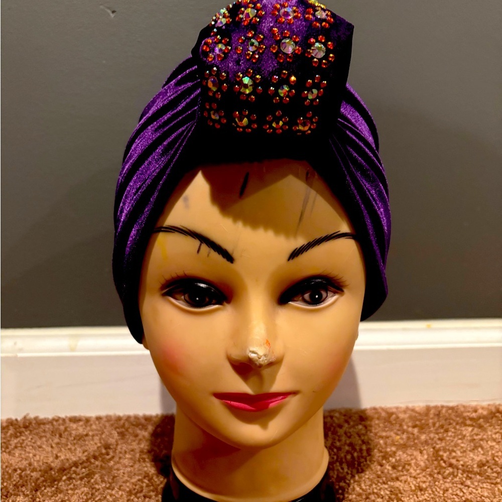 Courage Caps Chemo Sleep Purple Stoned & Headwear One Size Scarf Cap New